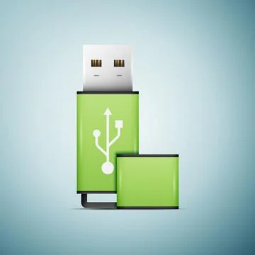 Green USB flash drive icon isolated on blue background. Vector Illustration Stock Illustration