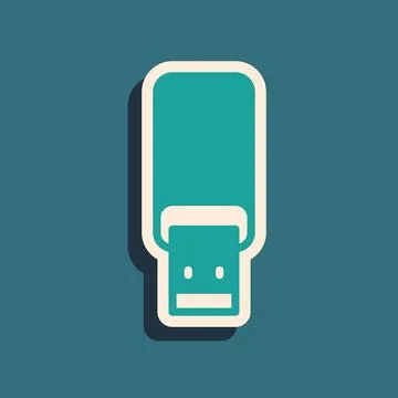 Green USB flash drive icon isolated on green background. Long shadow style... Stock Illustration
