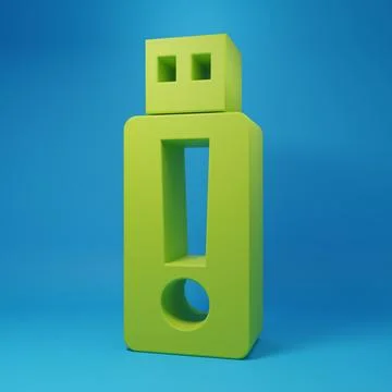 Green USB flash drive icon isolated on blue background. Minimalism concept... Stock Illustration