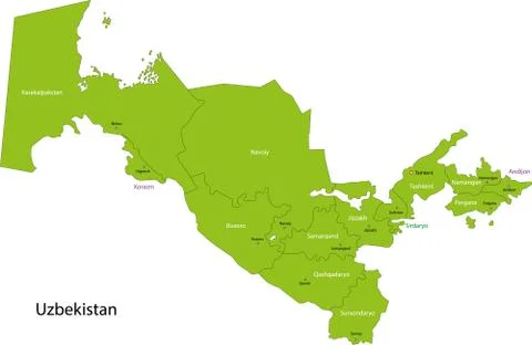 Green Uzbekistan map Stock Illustration