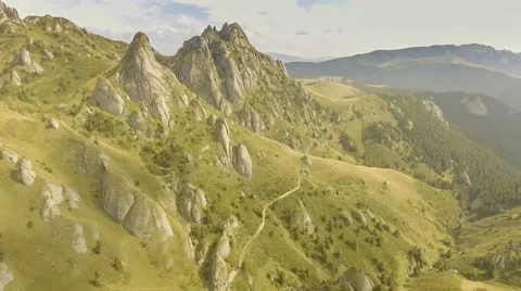 Green valley with mountain peaks Stock Footage 67442805