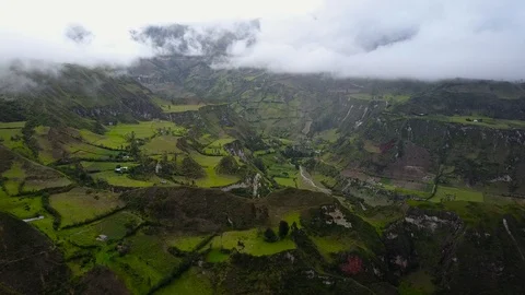 Green Valley With White Clouds [Drone Footage] Stock Footage 88346499