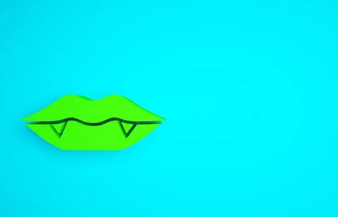 Green Vampire teeth icon isolated on blue background. Happy Halloween party.  Stockillustratie
