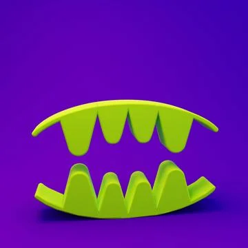 Green Vampire teeth icon isolated on purple-blue background. Happy Hallowee.. 스톡 일러스트