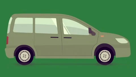 A green van is parked on background and an image of small car green screen Vidéo 335129918