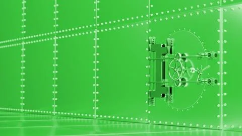 Green vault door opening in secure room Ilustración de archivo