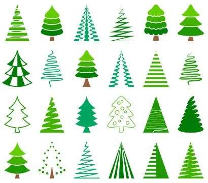 Green-vector-abstract-christmas-tree-icons-collection-isolated Stock Illustration