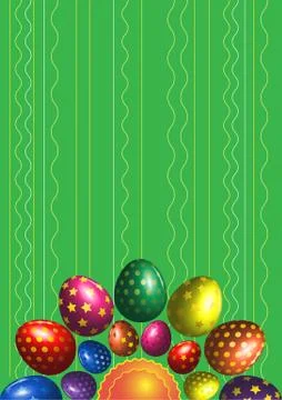 Green vector background with colorful easter eggs. 스톡 일러스트