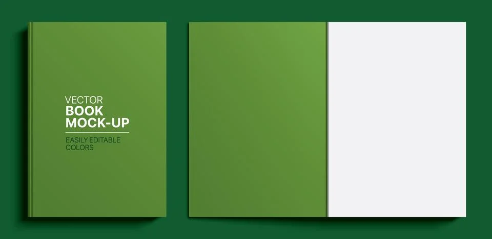Green vector book mockup with editable colors and open layout Stock Illustration