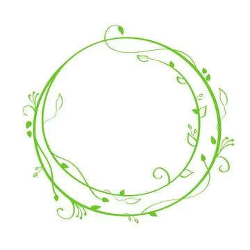Green Vector Hand Drawn Calligraphic Round. Spring Flourish Design Element 스톡 일러스트
