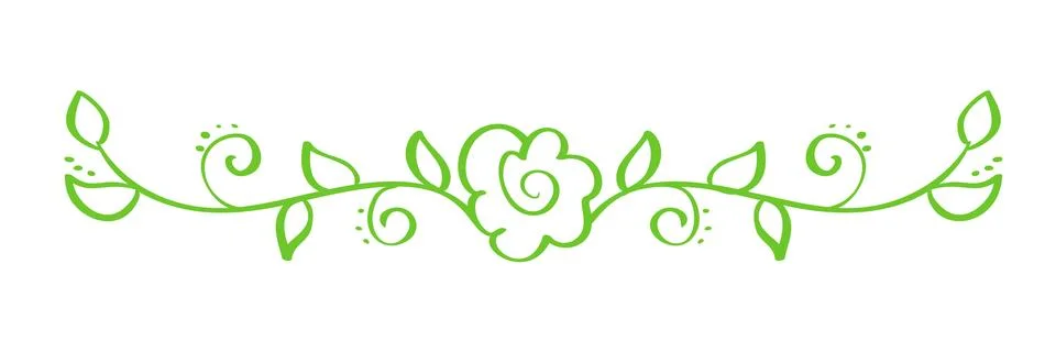 Green Vector Hand Drawn Calligraphic Separator. Spring Flourish Design Element Illustrazione stock