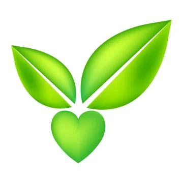 Green vector icon with heart shape and two leaves. Can be used for eco, vegan Stock Illustration