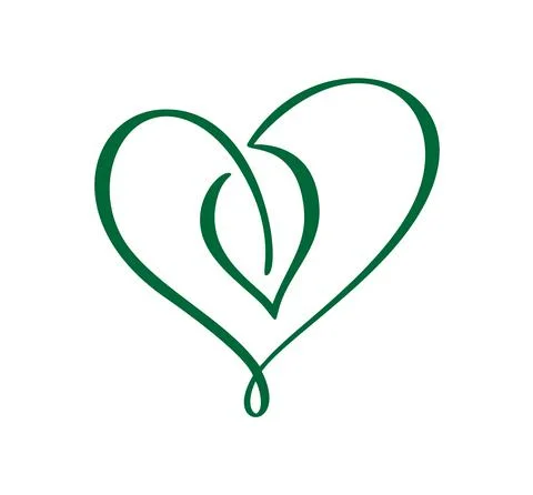 Green vector icon heart shape and leaf. Can be used for eco, vegan herbal Stock Illustration