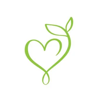 Green vector icon heart shape and leaf. Can be used for eco, vegan herbal Stockillustratie