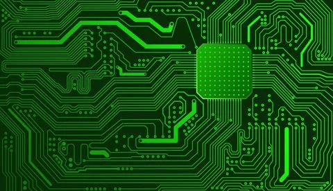 A green vector image of a computer processor	 Stock Illustration