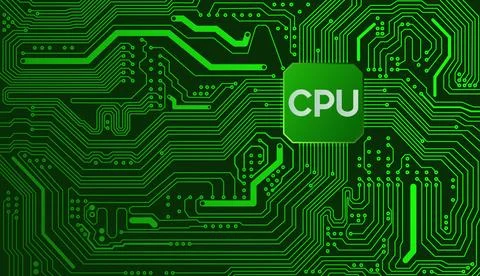 A green vector image of a computer processor	 Illustrazione stock
