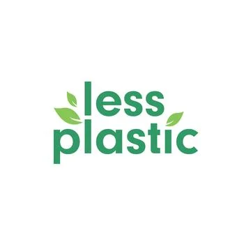 A green vector logo displaying the words "less plastic" with organic leaf i.. Stock Illustration