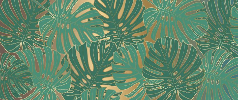 Green vector luxury background with large monstera leaves. Stock Illustration