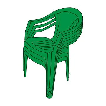 Green Vector outline illustration of stack of chairs isolated on a white Stock Illustration