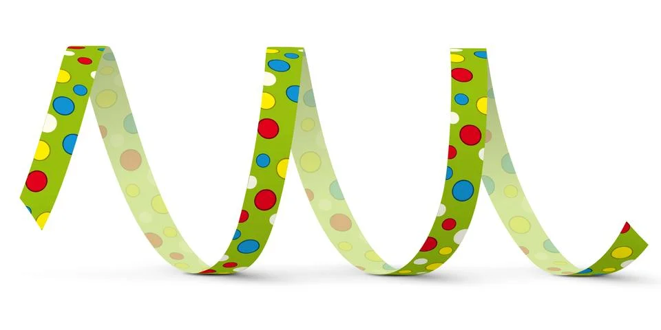 Green Vector Paper Streamer with Colored Dots - Blow Out Stock Illustration