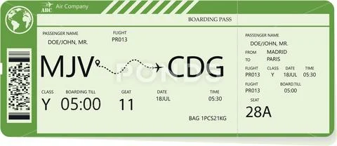 Green vector pattern of a boarding pass ticket. Stock Illustration