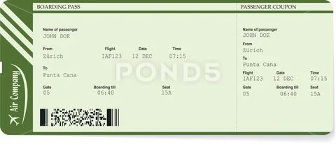 Green vector pattern of a boarding pass ticket. Stock Illustration