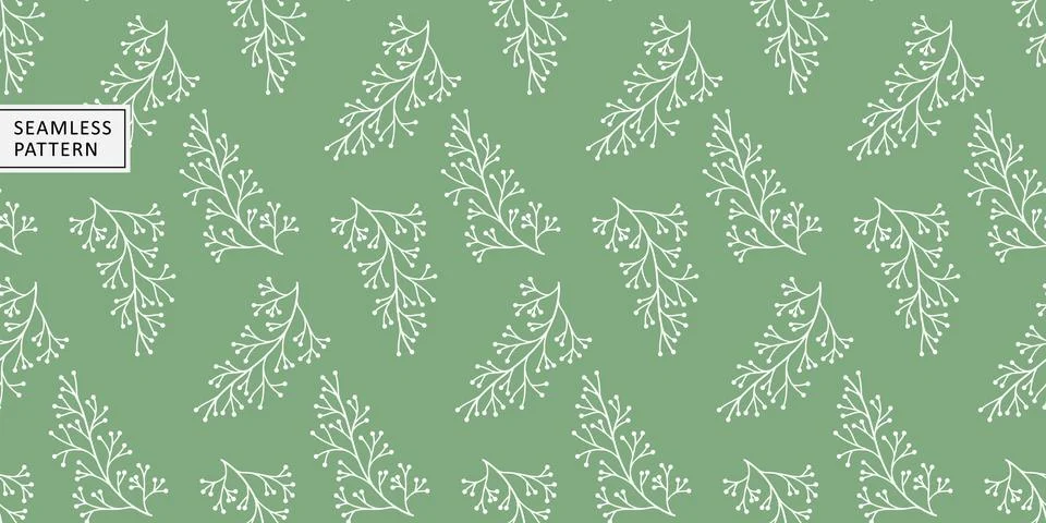 Green vector seamless pattern with white branches Stock Illustration