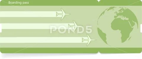 Green vector template of boarding pass ticket. Stock Illustration