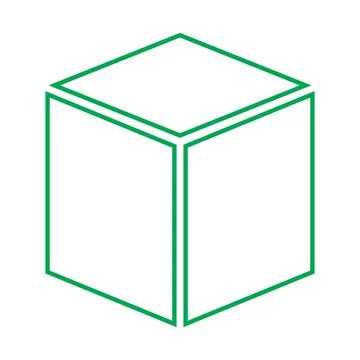 Green vector three dimensional or 3d cube line icon isolated on white backgr Stock Illustration