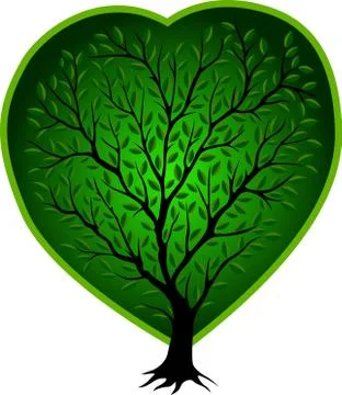 Green vector tree with heart Stock Illustration