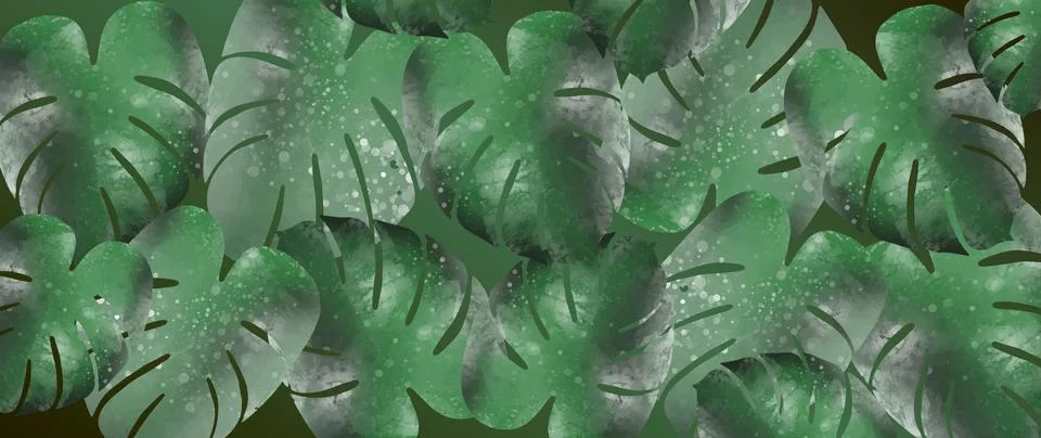 Green vector tropical background with big monstera leaves. Stock Illustration
