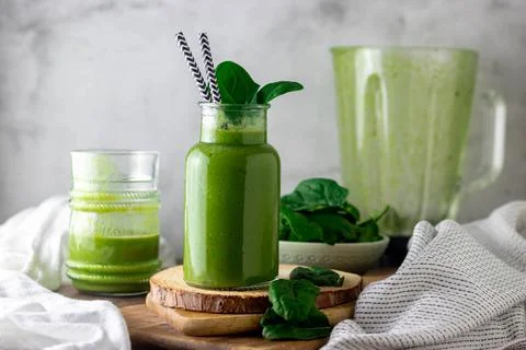 Green vegan healthy smoothie Stock Photos