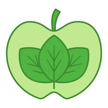 Green Vegan Icon. Vector Icon of Young Leaves Inside an Apple. Healthy Eati.. Stock Illustration