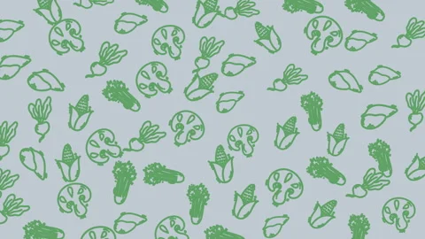 Green vegetable doodle pattern on pale background Vidéo 330873773