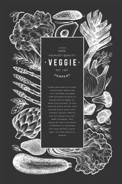 Green vegetables design template. Hand drawn vector food illustration on chal Stock Illustration