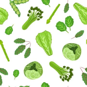 Green vegetables seamless pattern. Healthy vegetable background Stock Illustration