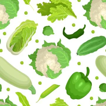 Green vegetables seamless pattern. Natural organic farm products repeating print Stock Illustration