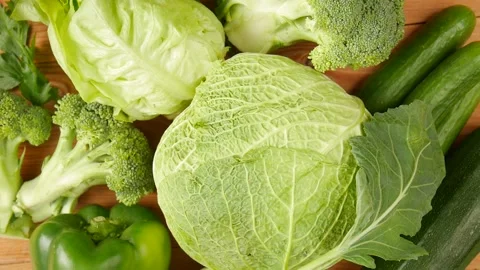 Green vegetables on the table. Stock Footage 238907769