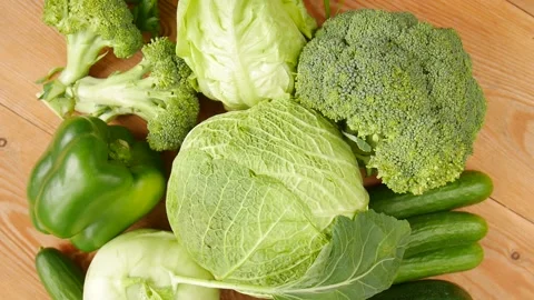 Green vegetables on the table. Stock Footage 239973543