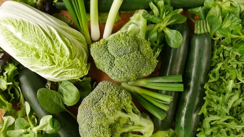 Green vegetables on the table. Stock Footage 248667642