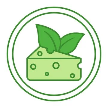 Green Vegetarian Icon. Vector Icon of Cheese and Young Leaves. Label for Na.. Stock Illustration
