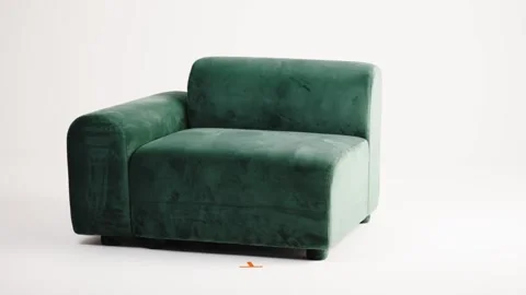 Green Velvet Modular Sofa Corner Section on White Studio Background Stock Footage 343811876