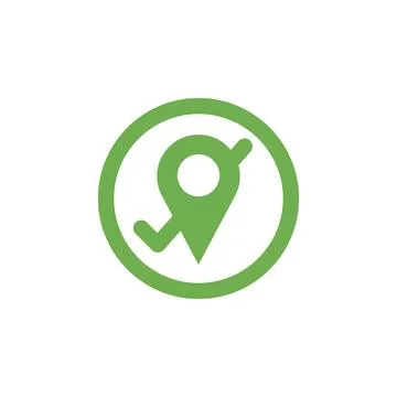 Green Verified Location Pin Icon with Checkmark Badge Stock Illustration