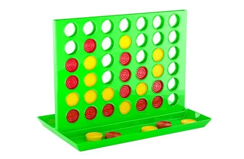 Green vertical checkers game. Connect Four, Board Game. 3D rendering Stock Illustration