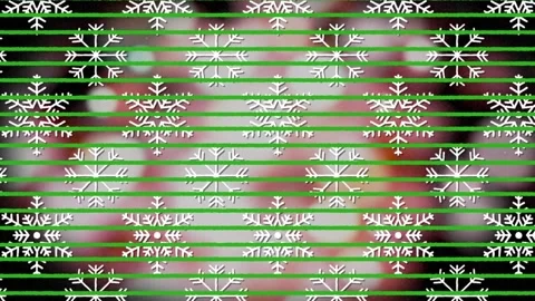 Green vertical lines and snow flakes in seamless pattern against pink spots of Stock Footage 162931245