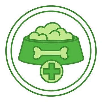 Green Veterinary Diet Label. Vector Icon. Pet Bowl and Diet Food. Cat Food .. Stock Illustration