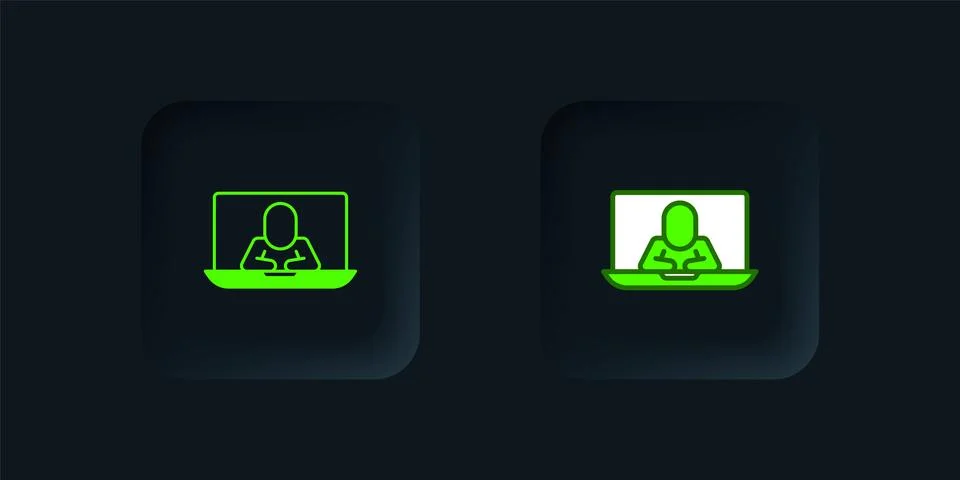Green Video chat conference icon isolated on black background. Online meeti.. Stock Illustration