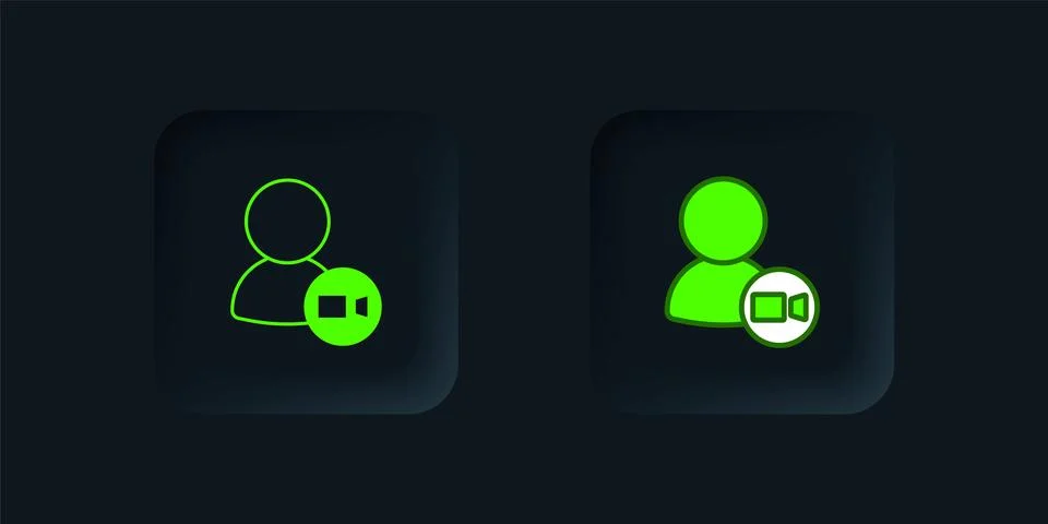 Green Video chat conference icon isolated on black background. Online meeti.. Stock Illustration