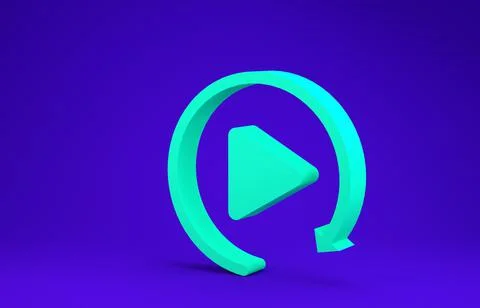 Green Video play button like simple replay icon isolated on blue background.  Stock Illustration