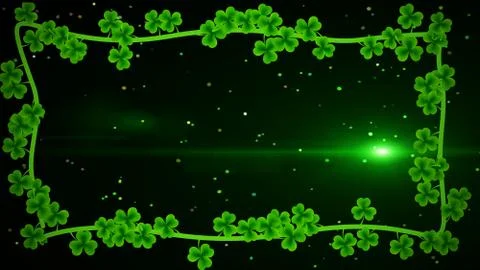 Green Vines Leaf Clovers Frame Borders With Glitter Dust In The Wind  Stock Illustration